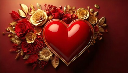 Red heart and flowers celebrating love on Valentine's Day