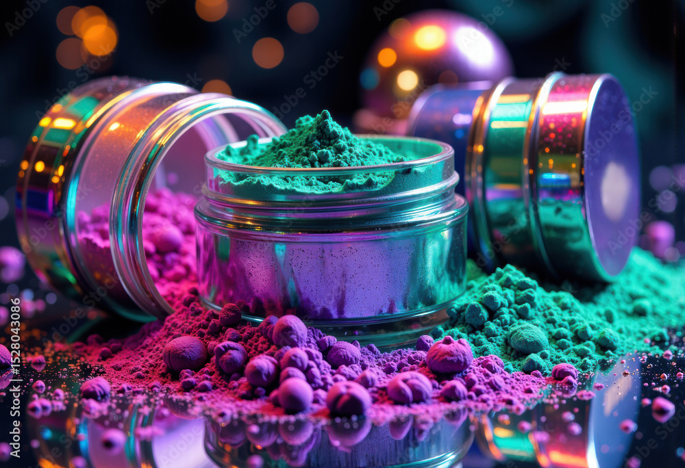 Aufkleber vibrant colored powders in metallic containers create a stunning visual display