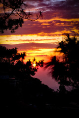 Sunset view of houses in Baguio City, Philippines.