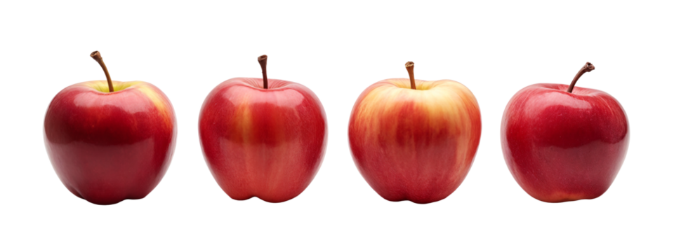 A row of four red apples