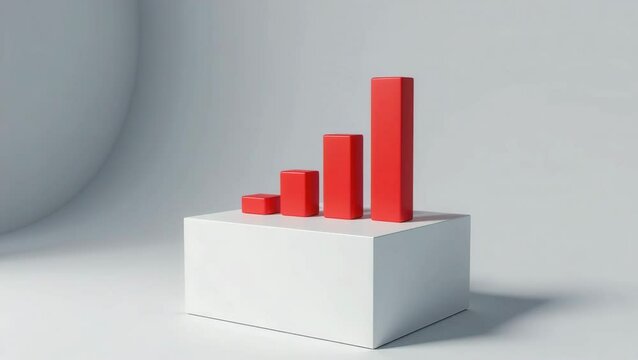 A red 3D bar graph with four ascending columns stands on a white platform against a minimalist light gray background.