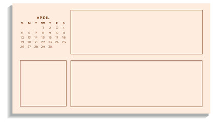 Minimalist April 2026 Calendar with Notes - Printable Template. Digital Vector Planner
