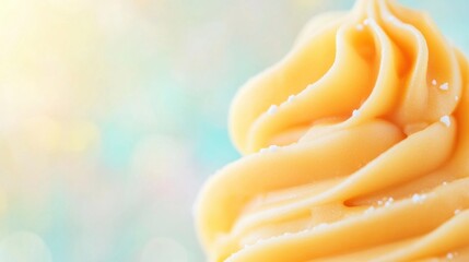 Delicious soft serve ice cream swirl with creamy texture and light background