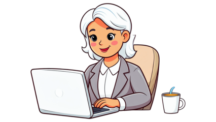 A businesswoman or woman working as a customer service representative at a desk with a computer or laptop in an office