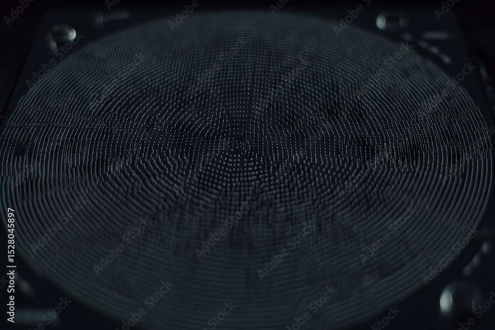 Poster close-up view of a textured black surface featuring intricate circular patterns, showcasing the deta