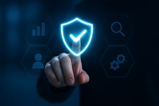 Cyber security data protection concept with shield and check mark for secure online technology