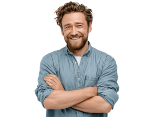 Portrait of a Confident Man: A portrait of a man radiating warmth and self-assurance, his arms crossed in a pose that speaks volumes of his confident demeanor and approachable spirit.