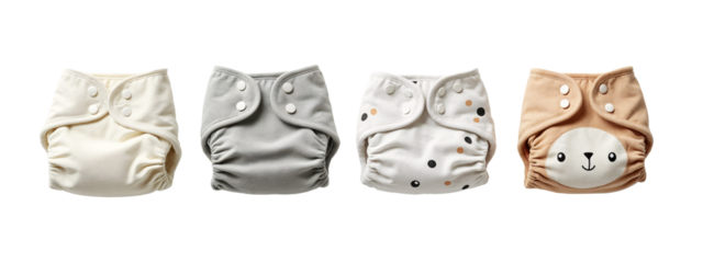 Three cloth nappies lined up in a row