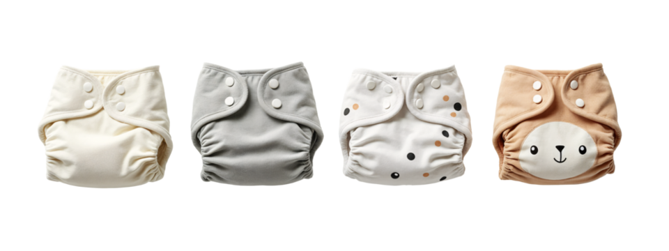 Three cloth nappies lined up in a row