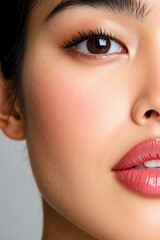 Fototapeta premium A close up of a woman's face with long eyelashes