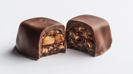 Obraz premium luxury chocolate praline with delicious filling on a clear white background