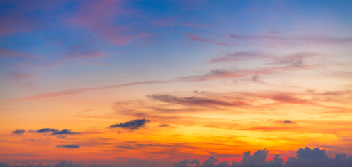 Colorful sky backdrop in the morning,Nature beautiful Light Sunset or sunrise sky,Sunset Sky Background in the Evening with Dramatic Dusk Clouds and Colorful Pink, Orange Sunlight on Blue Twilight sky