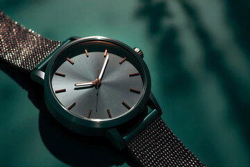 Luxury watch on dark background with soft shadows