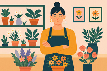 Confident owner standing with arms crossed at flower shop