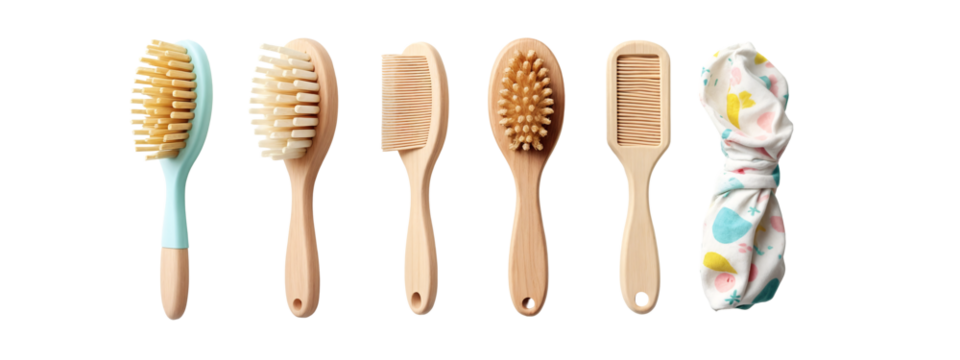 A row of wooden brushes lined up next to each other.