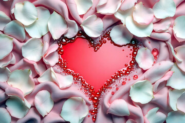 Heart shaped in rose petals with pearls
