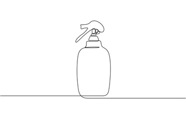 Hairdresser sprayer, spray bottle one line continuous drawing, One line art of barber hair dress barber or gardener or disinfectant bottle vector illustration.