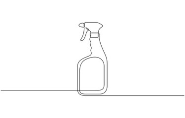 Hairdresser sprayer, spray bottle one line continuous drawing, One line art of barber hair dress barber or gardener or disinfectant bottle vector illustration.