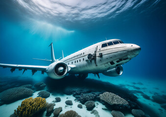 Sunken Passenger Airplane Underwater