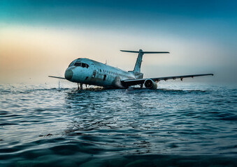 Abandoned Airplane Floating on Ocean Surface