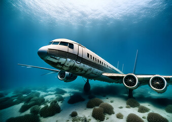 Sunken Passenger Airplane Underwater