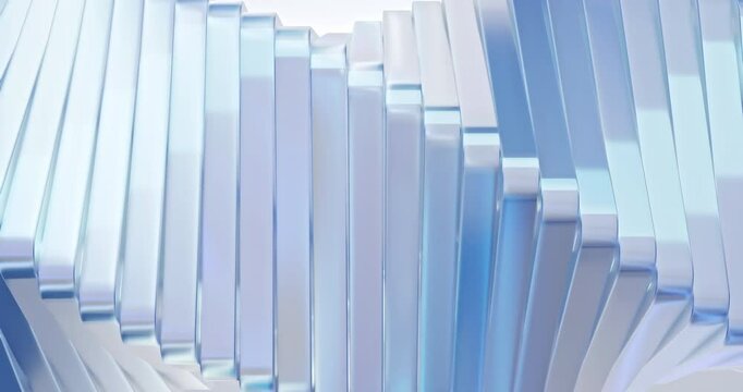 Abstract background featuring twisting vertical shapes with translucent blue and white reflections, creating a clean, modern, and dynamic visual texture.