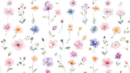 Beautiful vector seamless floral pattern with watercolor hand drawn gentle summer flowers