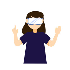 young girl in virtual reality glasses , flat vector illustration 