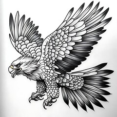 Traditional eagle tattoo with aggressive expression and flower element in retro American vintage tattoo style