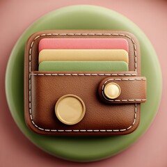 Clay Wallet 3D Icon on Pink-Green Background