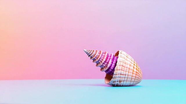 A beautifully arranged seashell on a pastel background, showcasing its intricate patterns and colors