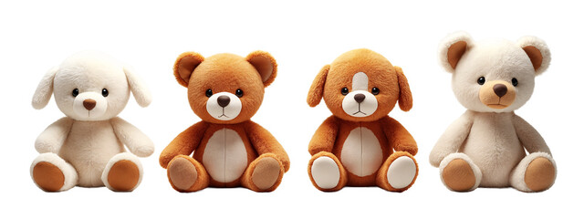 Fototapeta premium A row of four teddy bears sitting next to each other.