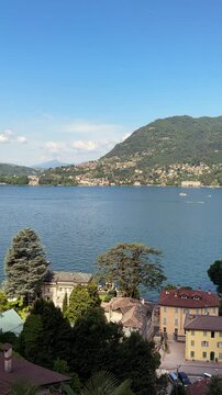 Landscape of Lake Como from Blevio, on the shore of Lake Como, Lombardy, Italy.