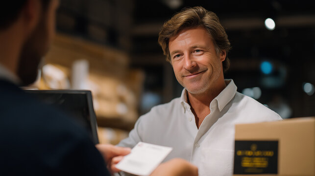 Cashier Helping Customer with Product Return and Return Label