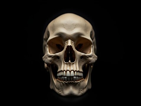 Human Skull on Black Background for Halloween or Anatomy Study