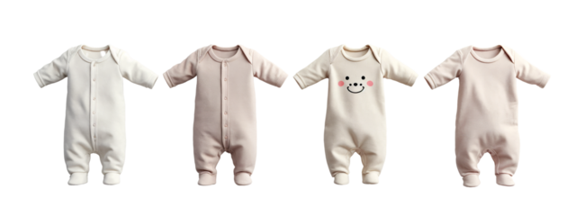 A row of three baby onesies with a smiley face on the front of each one.