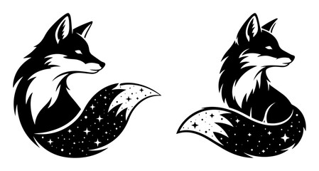 cosmic fox with starry tail vector design