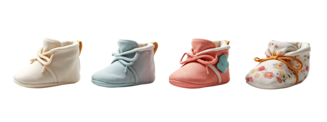 A row of three pairs of baby shoes