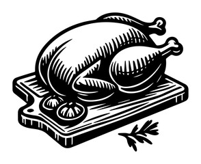 roast chicken on cutting board vector illustration