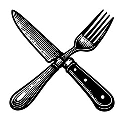 fork and knife crossed vintage engraving