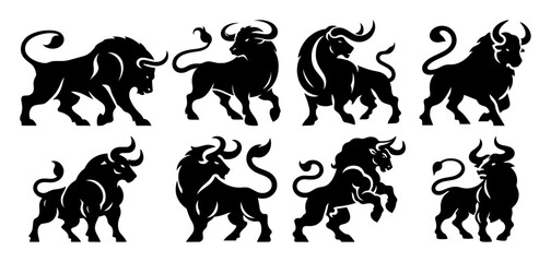 Obraz premium strong bull vector silhouette collection