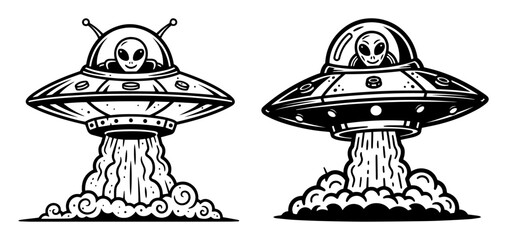alien spaceship cartoon vector with ufo beam © Camel