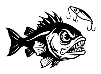 aggressive fish with lure vector illustration