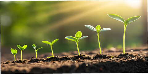 Stepwise plant growth in garden with morning sun