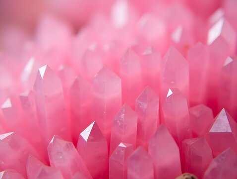 close up pink quartz crystals wallpaper in natural light.