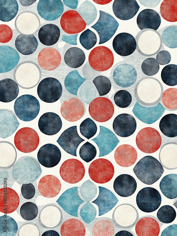 Poster modern textured abstract pattern with red, blue and white circles shape