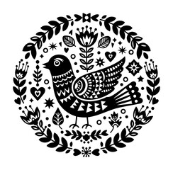 folk art bird with floral wreath vector