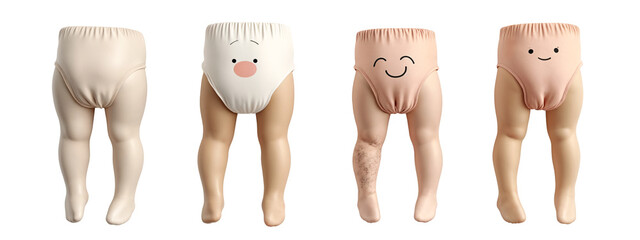 A set of three mannequins wearing different colored underwear.