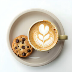 Coffee and Cookie Still Life Latte Art on Plate
