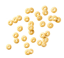 Whole grain cereal rings isolated on white background top view.